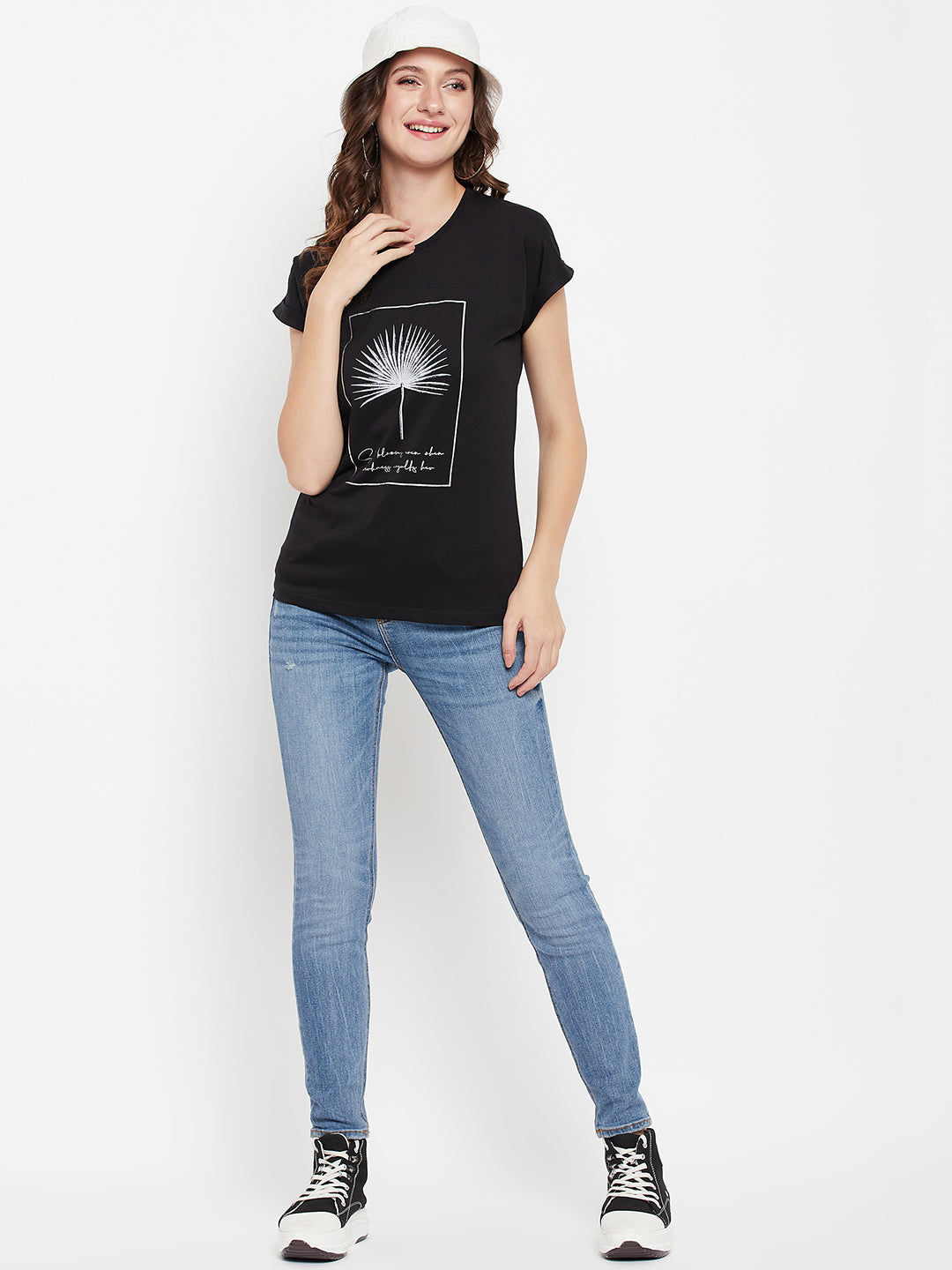 Cantabil Women Black Round Neck T-Shirt (7135533662347)