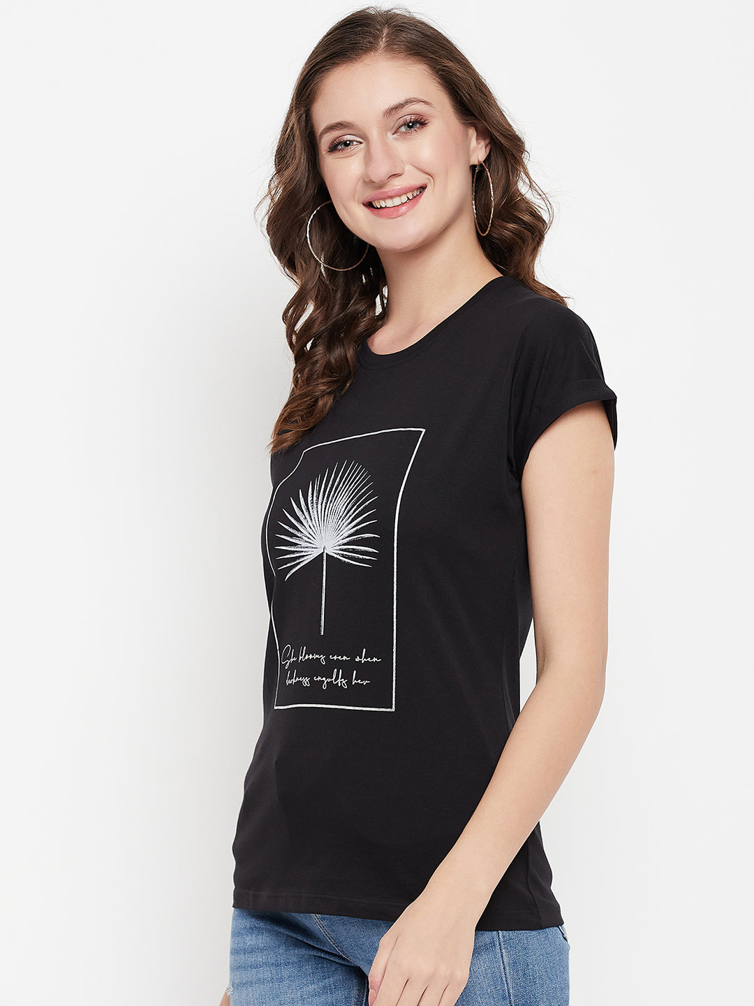 Cantabil Women Black Round Neck T-Shirt (7135533662347)