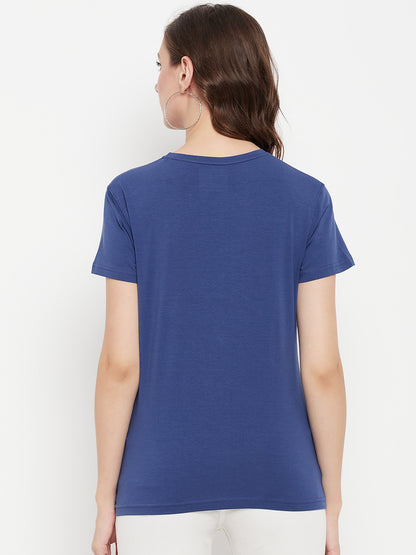 Cantabil Women Blue Round Neck T-Shirt (7135539396747)