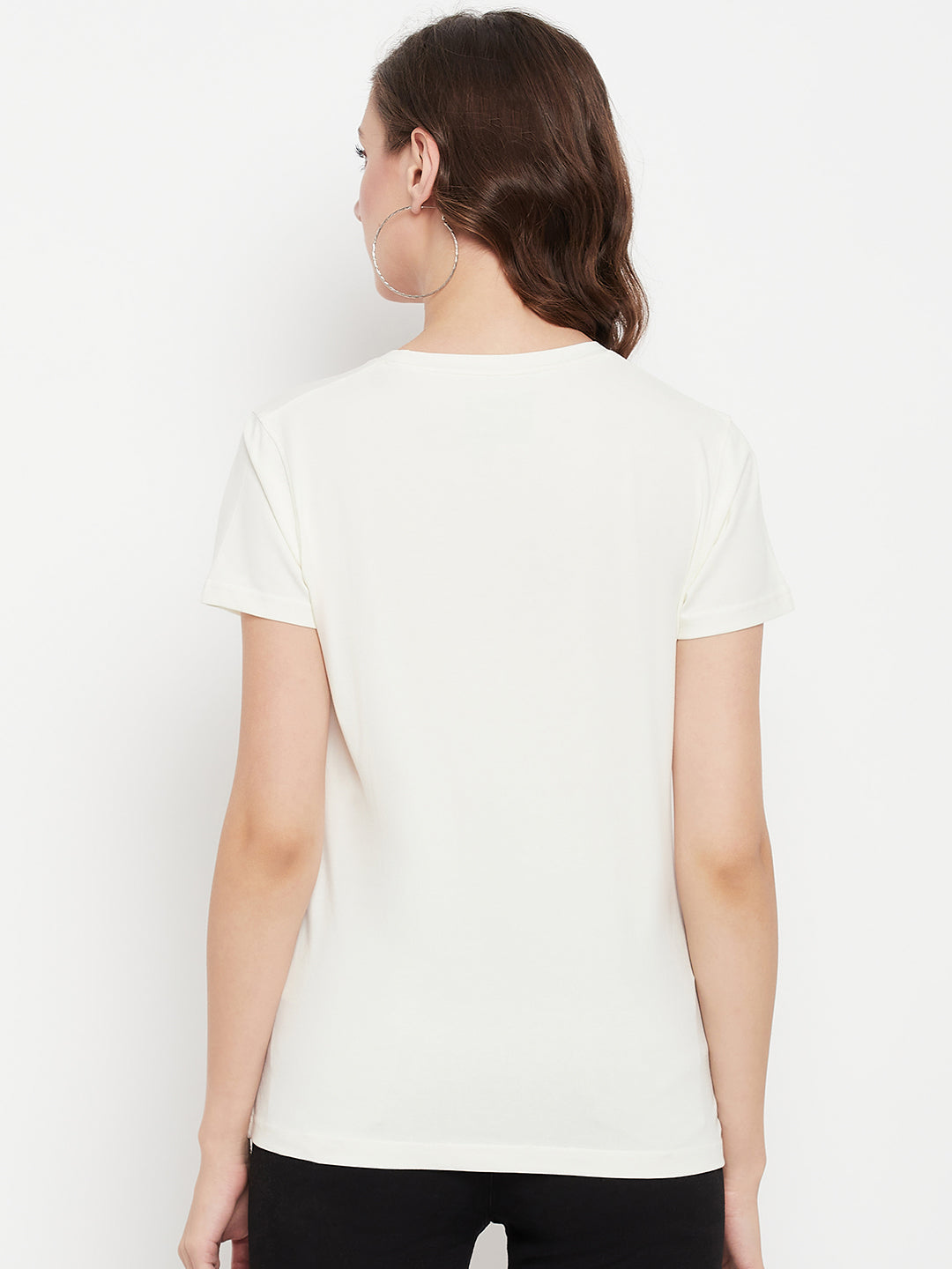 Cantabil Women Off White Round Neck T-Shirt (7135557124235)