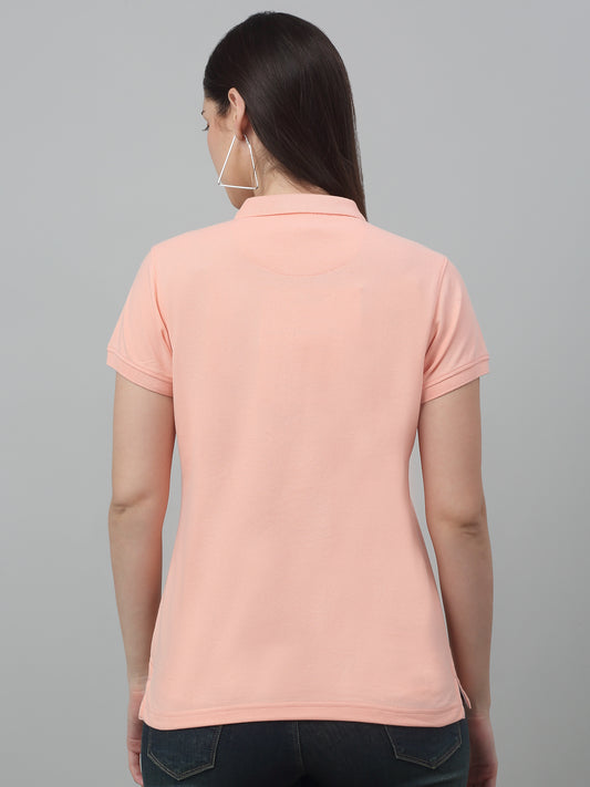 Women's Casual Regular Short Sleeve Peach Polo neck  T-Shirt