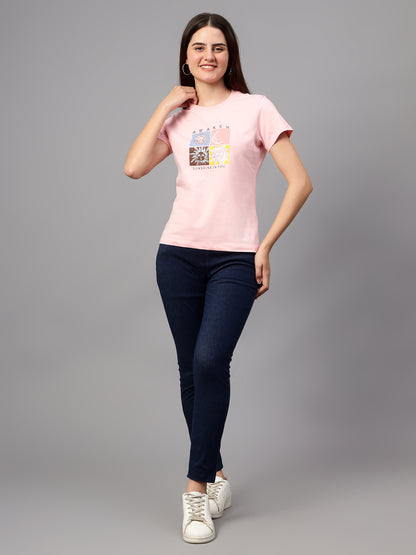 Women's Casual Regular Short Sleeve Pink Round neck Graphic Print T-Shirt