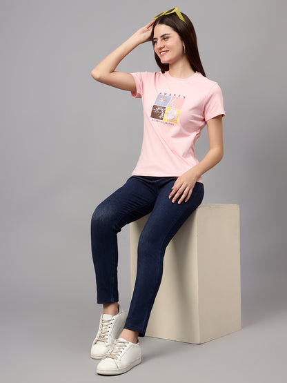 Women's Casual Regular Short Sleeve Pink Round neck Graphic Print T-Shirt