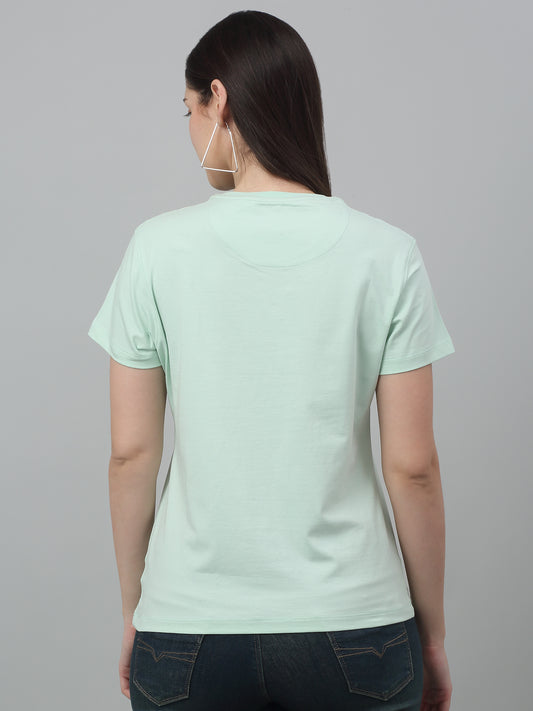 Women's Casual Regular Short Sleeve Green Round neck Typographic Print T-Shirt