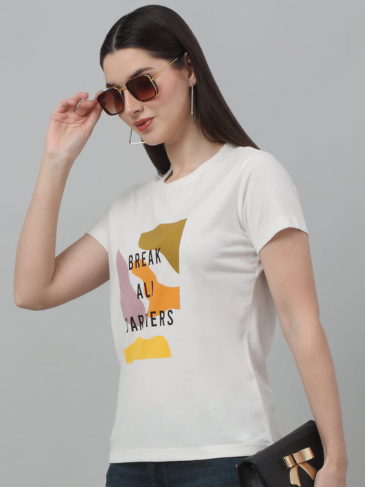 Women's Casual Regular Short Sleeve White Round neck Typographic Print T-Shirt