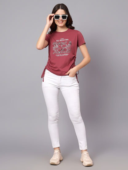 Women's Pink Printed Round Neck T-shirt