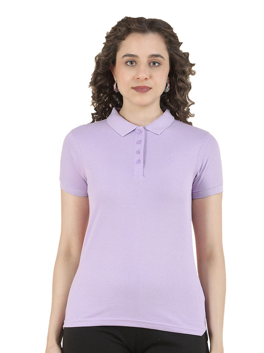 T-Shirt for Women l Breathable & Soft with Color Fastness Regular Fit Polo Neck Poly Cotton Fabric Solid Pattern