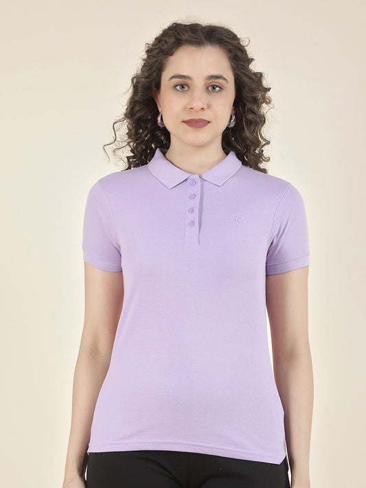 T-Shirt for Women l Breathable & Soft with Color Fastness Regular Fit Polo Neck Poly Cotton Fabric Solid Pattern