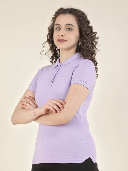 T-Shirt for Women l Breathable & Soft with Color Fastness Regular Fit Polo Neck Poly Cotton Fabric Solid Pattern