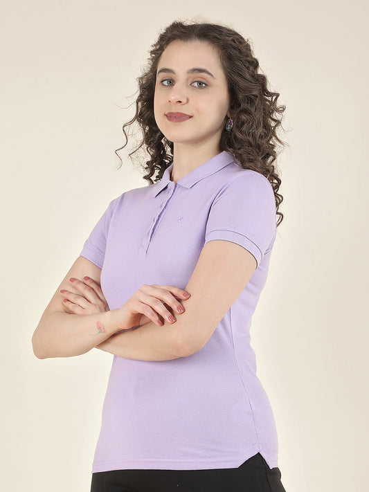 T-Shirt for Women l Breathable & Soft with Color Fastness Regular Fit Polo Neck Poly Cotton Fabric Solid Pattern