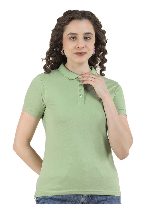 T-Shirt for Women l Breathable & Soft with Color Fastness Regular Fit Polo Neck Poly Cotton Fabric Solid Pattern