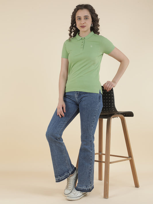 T-Shirt for Women l Breathable & Soft with Color Fastness Regular Fit Polo Neck Poly Cotton Fabric Solid Pattern