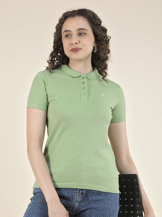 T-Shirt for Women l Breathable & Soft with Color Fastness Regular Fit Polo Neck Poly Cotton Fabric Solid Pattern