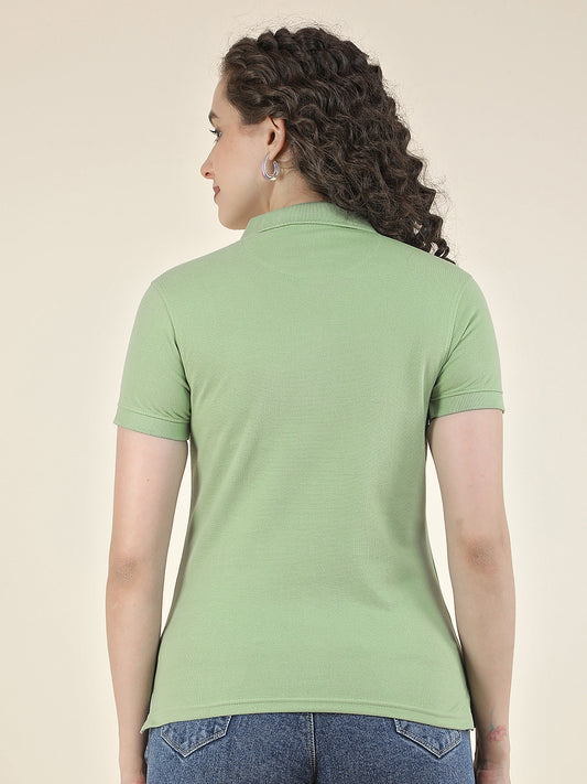 T-Shirt for Women l Breathable & Soft with Color Fastness Regular Fit Polo Neck Poly Cotton Fabric Solid Pattern