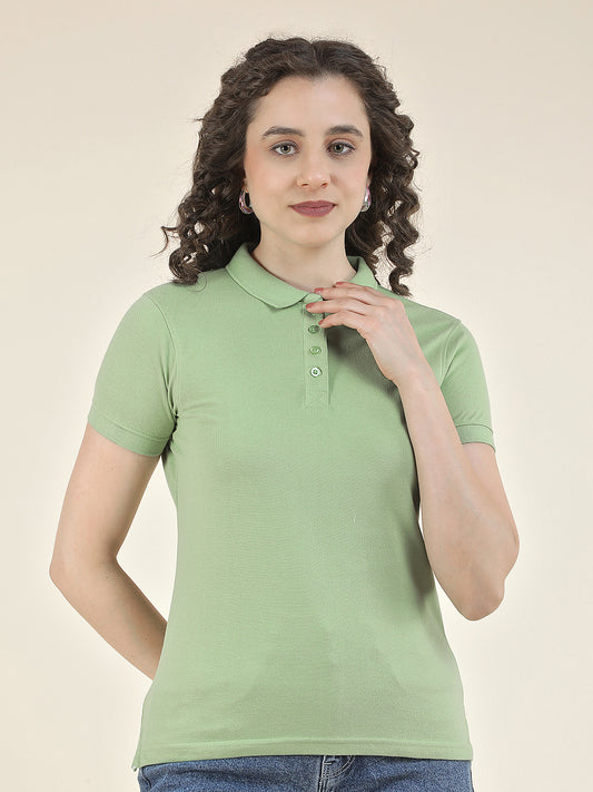T-Shirt for Women l Breathable & Soft with Color Fastness Regular Fit Polo Neck Poly Cotton Fabric Solid Pattern