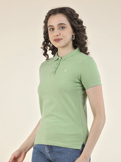 T-Shirt for Women l Breathable & Soft with Color Fastness Regular Fit Polo Neck Poly Cotton Fabric Solid Pattern