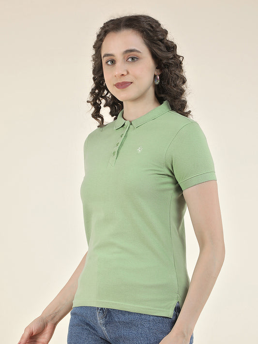 T-Shirt for Women l Breathable & Soft with Color Fastness Regular Fit Polo Neck Poly Cotton Fabric Solid Pattern