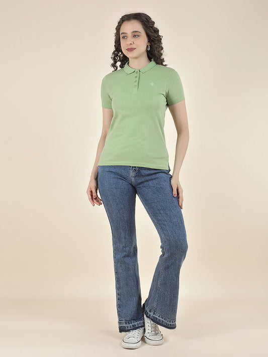 T-Shirt for Women l Breathable & Soft with Color Fastness Regular Fit Polo Neck Poly Cotton Fabric Solid Pattern