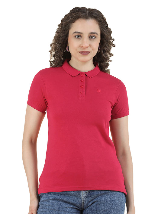 T-Shirt for Women l Breathable & Soft with Color Fastness Regular Fit Polo Neck Poly Cotton Fabric Solid Pattern