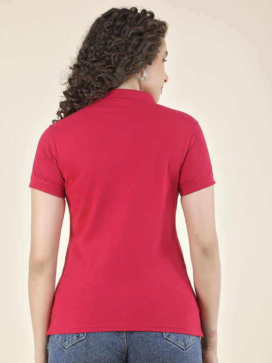 T-Shirt for Women l Breathable & Soft with Color Fastness Regular Fit Polo Neck Poly Cotton Fabric Solid Pattern