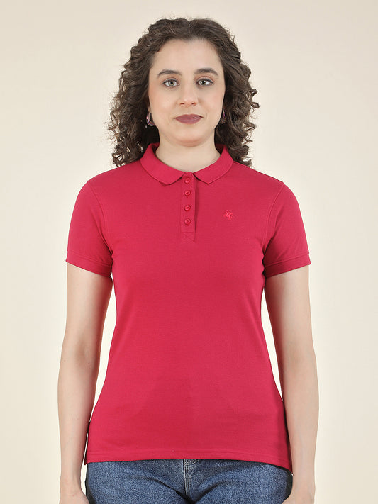 T-Shirt for Women l Breathable & Soft with Color Fastness Regular Fit Polo Neck Poly Cotton Fabric Solid Pattern