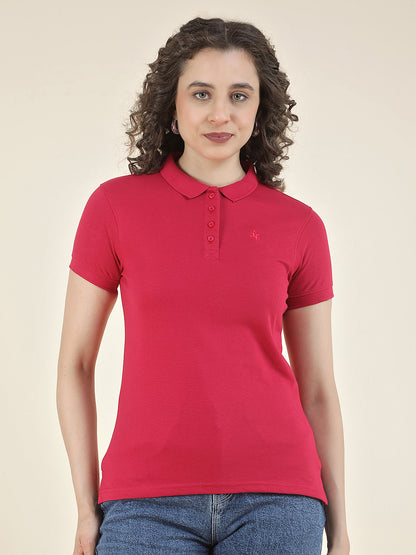T-Shirt for Women l Breathable & Soft with Color Fastness Regular Fit Polo Neck Poly Cotton Fabric Solid Pattern