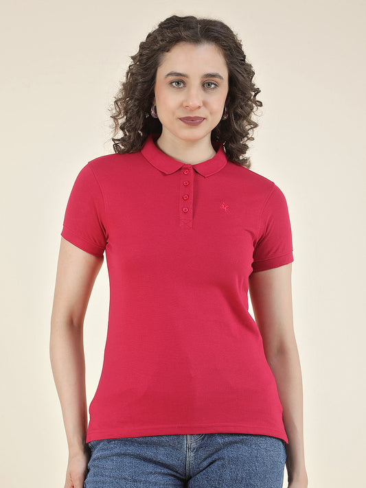 T-Shirt for Women l Breathable & Soft with Color Fastness Regular Fit Polo Neck Poly Cotton Fabric Solid Pattern