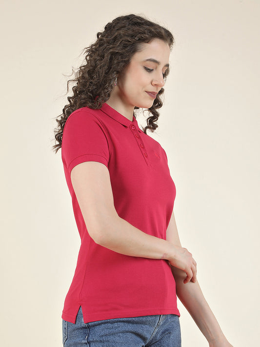 T-Shirt for Women l Breathable & Soft with Color Fastness Regular Fit Polo Neck Poly Cotton Fabric Solid Pattern