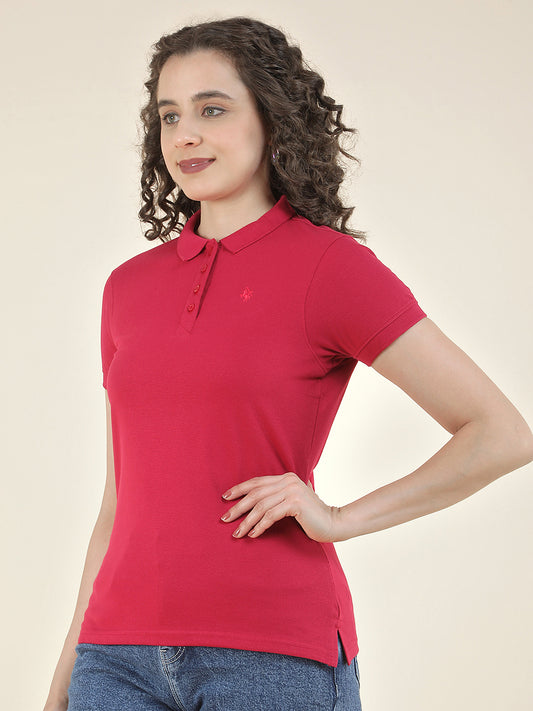 T-Shirt for Women l Breathable & Soft with Color Fastness Regular Fit Polo Neck Poly Cotton Fabric Solid Pattern