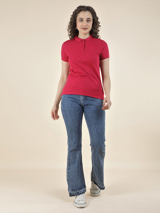 T-Shirt for Women l Breathable & Soft with Color Fastness Regular Fit Polo Neck Poly Cotton Fabric Solid Pattern
