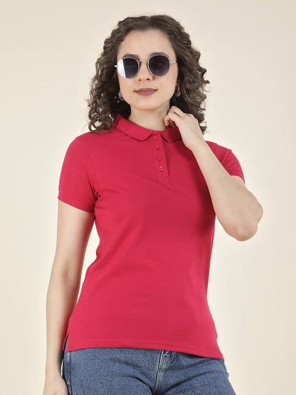T-Shirt for Women l Breathable & Soft with Color Fastness Regular Fit Polo Neck Poly Cotton Fabric Solid Pattern