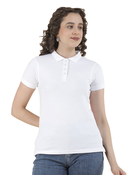 T-Shirt for Women l Breathable & Soft with Color Fastness Regular Fit Polo Neck Poly Cotton Fabric Solid Pattern