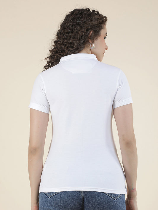 T-Shirt for Women l Breathable & Soft with Color Fastness Regular Fit Polo Neck Poly Cotton Fabric Solid Pattern