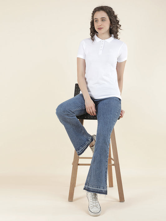 T-Shirt for Women l Breathable & Soft with Color Fastness Regular Fit Polo Neck Poly Cotton Fabric Solid Pattern