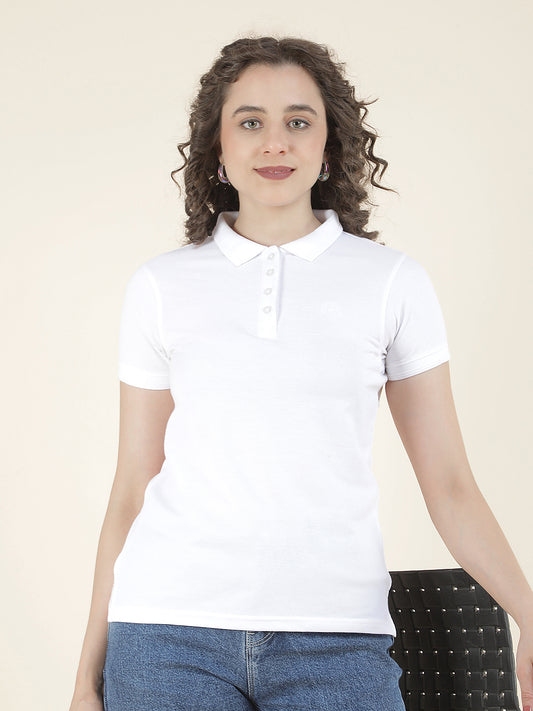 T-Shirt for Women l Breathable & Soft with Color Fastness Regular Fit Polo Neck Poly Cotton Fabric Solid Pattern