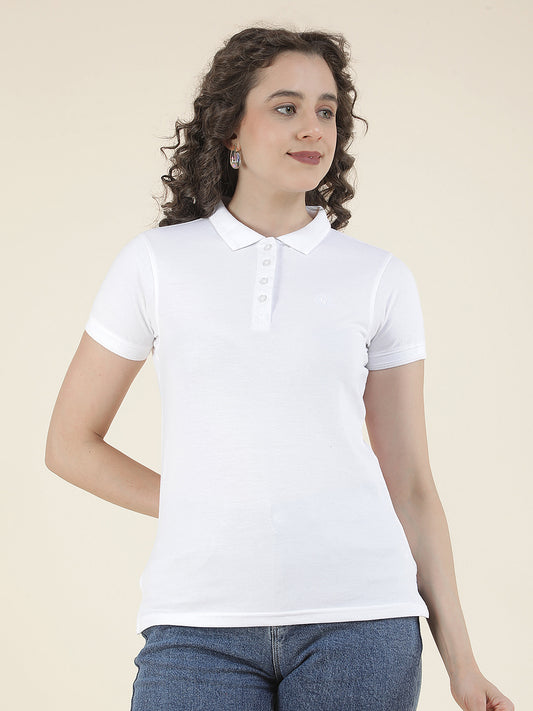 T-Shirt for Women l Breathable & Soft with Color Fastness Regular Fit Polo Neck Poly Cotton Fabric Solid Pattern