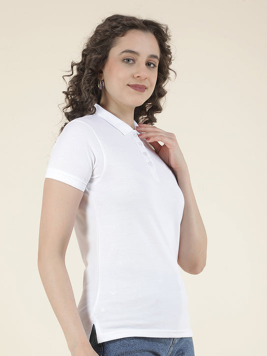 T-Shirt for Women l Breathable & Soft with Color Fastness Regular Fit Polo Neck Poly Cotton Fabric Solid Pattern