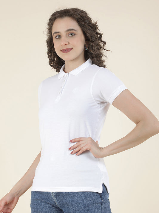 T-Shirt for Women l Breathable & Soft with Color Fastness Regular Fit Polo Neck Poly Cotton Fabric Solid Pattern
