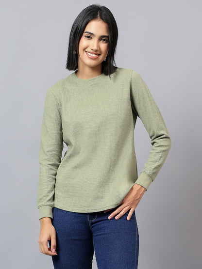 Women's Solid Green Round Neck Tshirt
