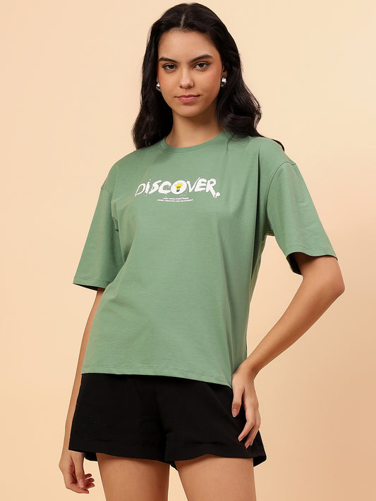 T-Shirt for Women l Breathable & Soft with Color Fastness Regular Fit Cotton Blend Fabric Printed Pattern