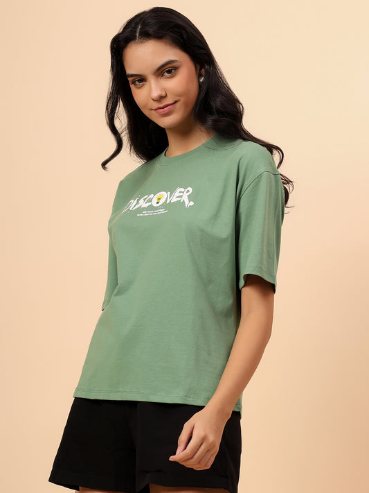 T-Shirt for Women l Breathable & Soft with Color Fastness Regular Fit Cotton Blend Fabric Printed Pattern