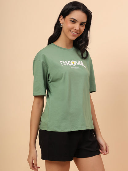 T-Shirt for Women l Breathable & Soft with Color Fastness Regular Fit Cotton Blend Fabric Printed Pattern