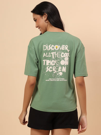 T-Shirt for Women l Breathable & Soft with Color Fastness Regular Fit Cotton Blend Fabric Printed Pattern