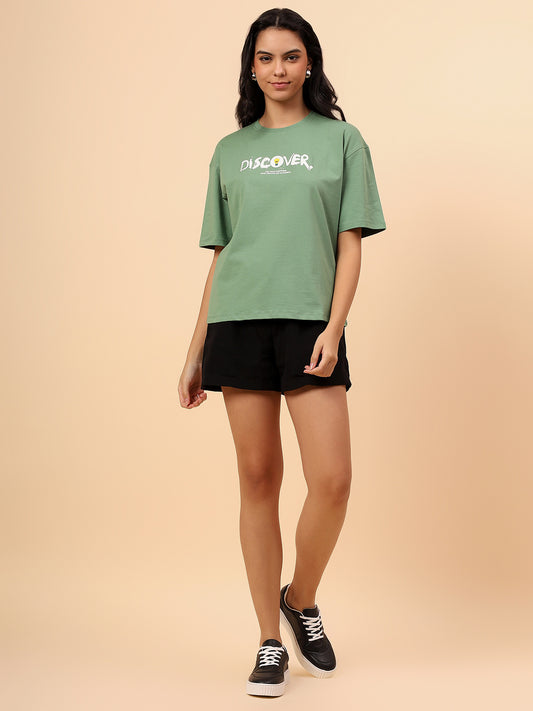 T-Shirt for Women l Breathable & Soft with Color Fastness Regular Fit Cotton Blend Fabric Printed Pattern