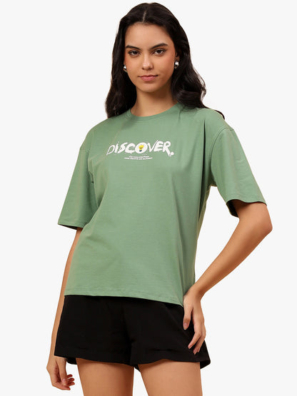 T-Shirt for Women l Breathable & Soft with Color Fastness Regular Fit Cotton Blend Fabric Printed Pattern