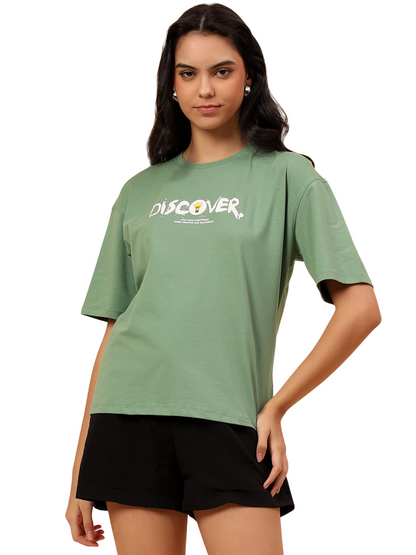T-Shirt for Women l Breathable & Soft with Color Fastness Regular Fit Cotton Blend Fabric Printed Pattern