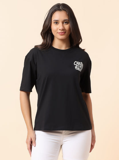 T-Shirt for Women l Breathable & Soft with Color Fastness Regular Fit Round Neck Cotton Blend Fabric Printed Pattern