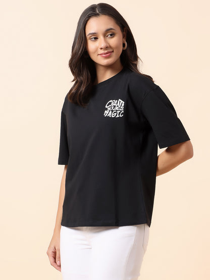 T-Shirt for Women l Breathable & Soft with Color Fastness Regular Fit Round Neck Cotton Blend Fabric Printed Pattern