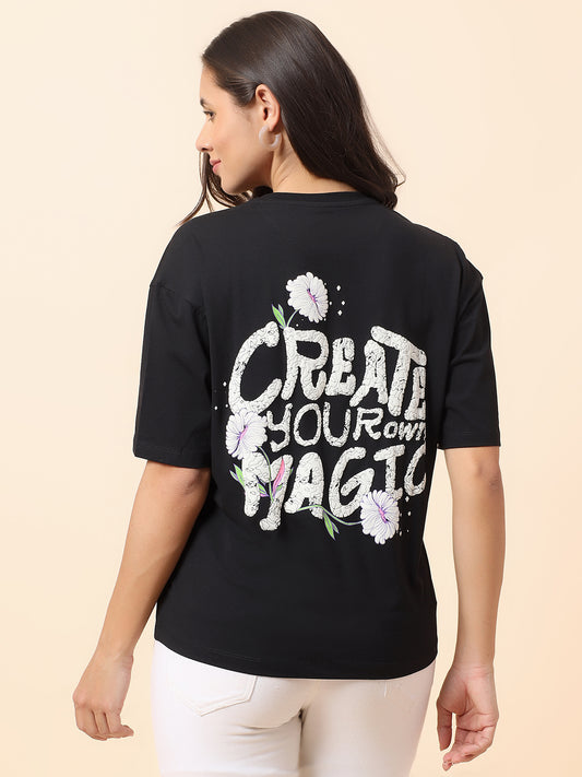 T-Shirt for Women l Breathable & Soft with Color Fastness Regular Fit Round Neck Cotton Blend Fabric Printed Pattern