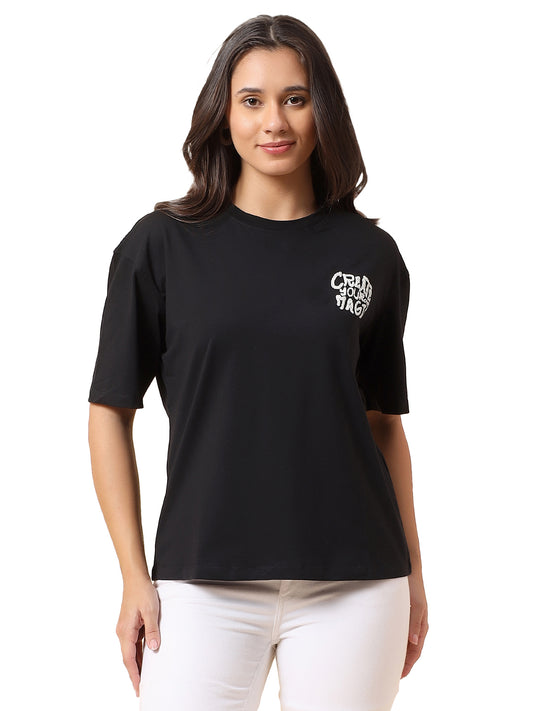 T-Shirt for Women l Breathable & Soft with Color Fastness Regular Fit Round Neck Cotton Blend Fabric Printed Pattern